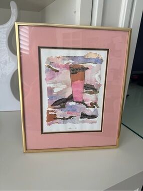 Vintage IAN W. KING Artist Abstract Music Note Pink Purple Gold Framed Art Work